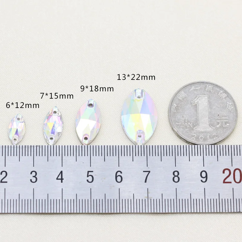72p 6x12mm navette Horse eye faceted crystal galss sewing stones Sew On flatback Rhinestones jewels 2Holes Costume Dress Gems | Украшения и