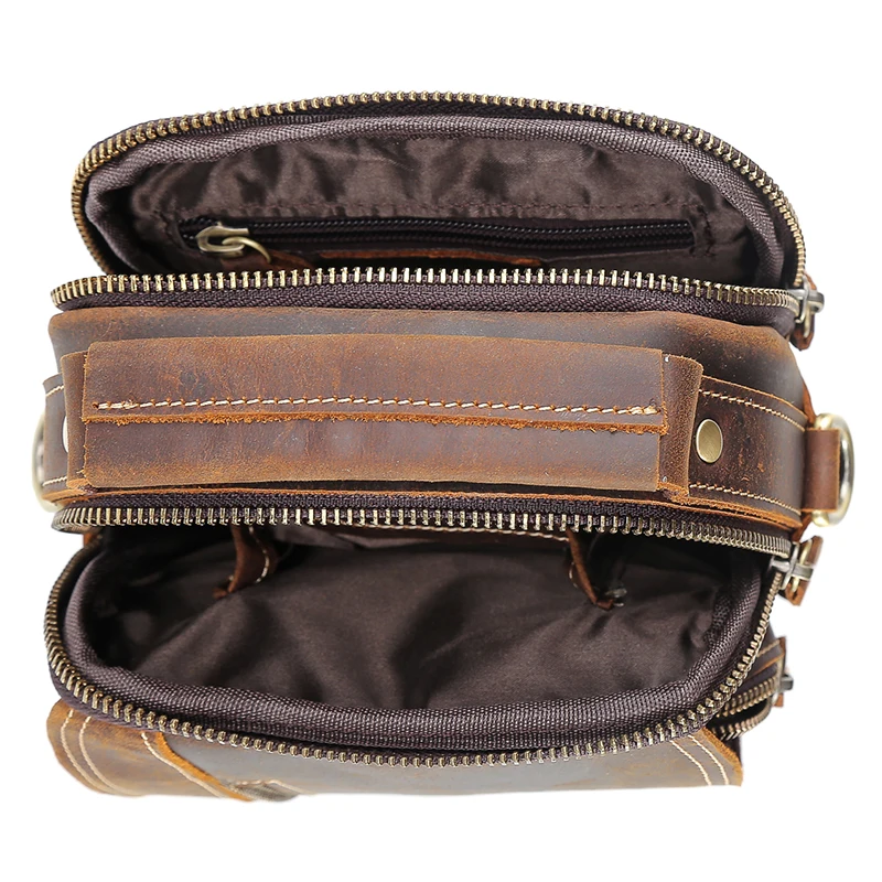 

100% genuine leather messenger bags retro cow leather man bag corssbody handlebags multifunction waist bags mini shoulder bag
