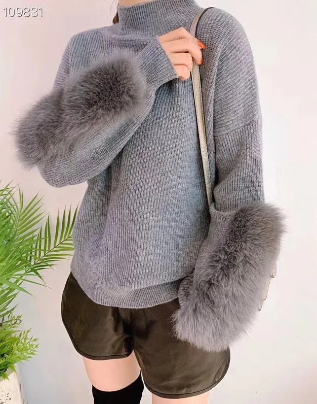 IHOBBY женский свитер Новое поступление рукав из меха лисы 100% шерсть вязаный