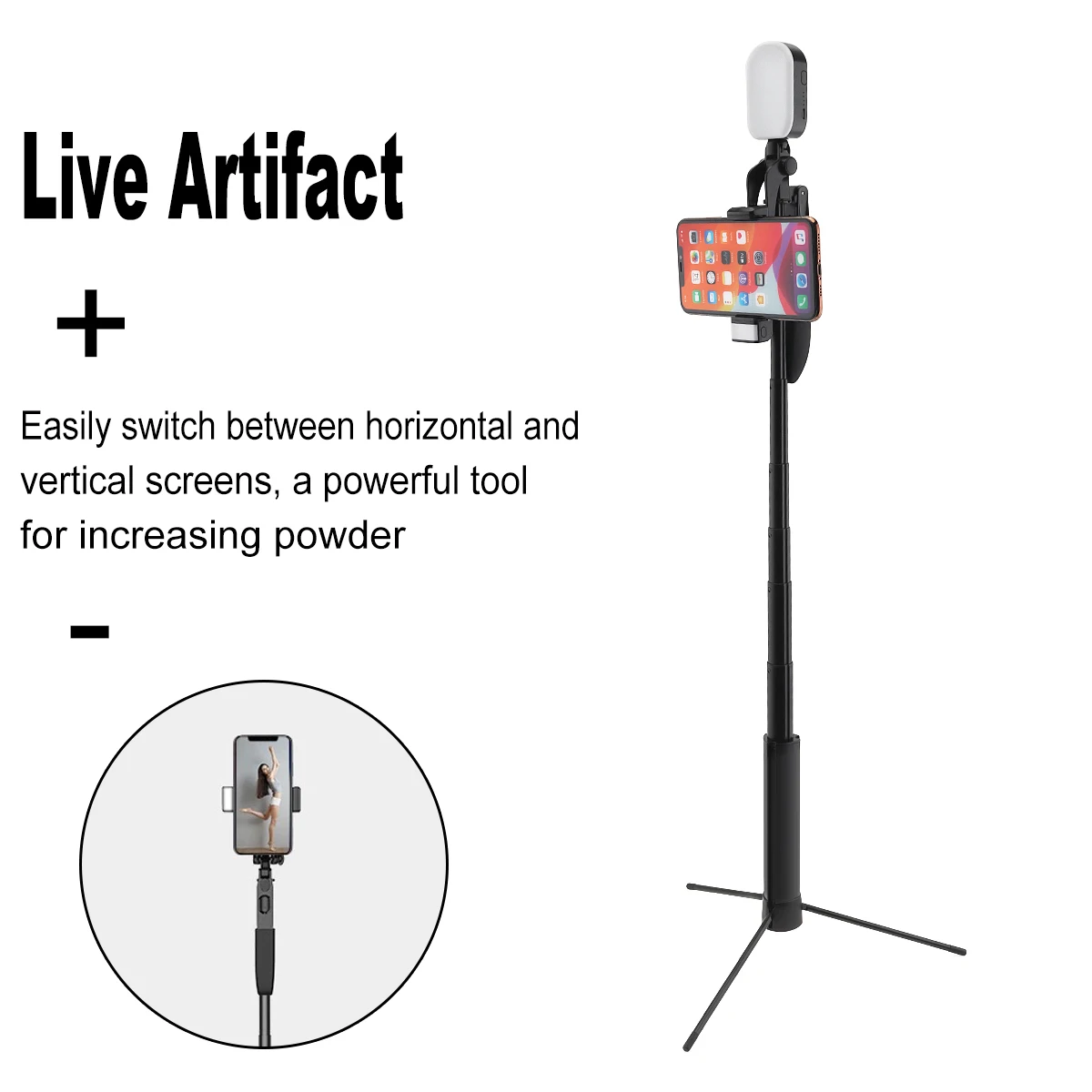 Portable Integrated Selfie Stick Tripod Live Stabilizer with Adjustable Double Fill Light Mobile Phone Bracket for Live /Video