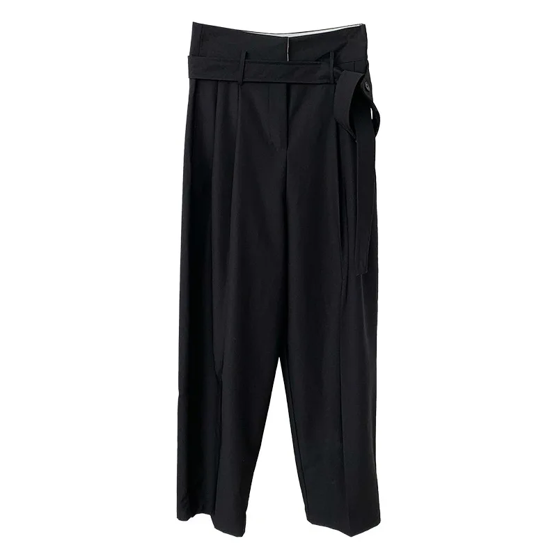 

Spring and autumnnew suit wide-legged pants joker slacks tall waist loose tie and trousers black pants