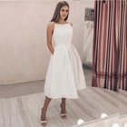 Женское Короткое свадебное платье, блестящее платье до колена с карманом, очаровательное недорогое пляжное платье без рукавов, 2022