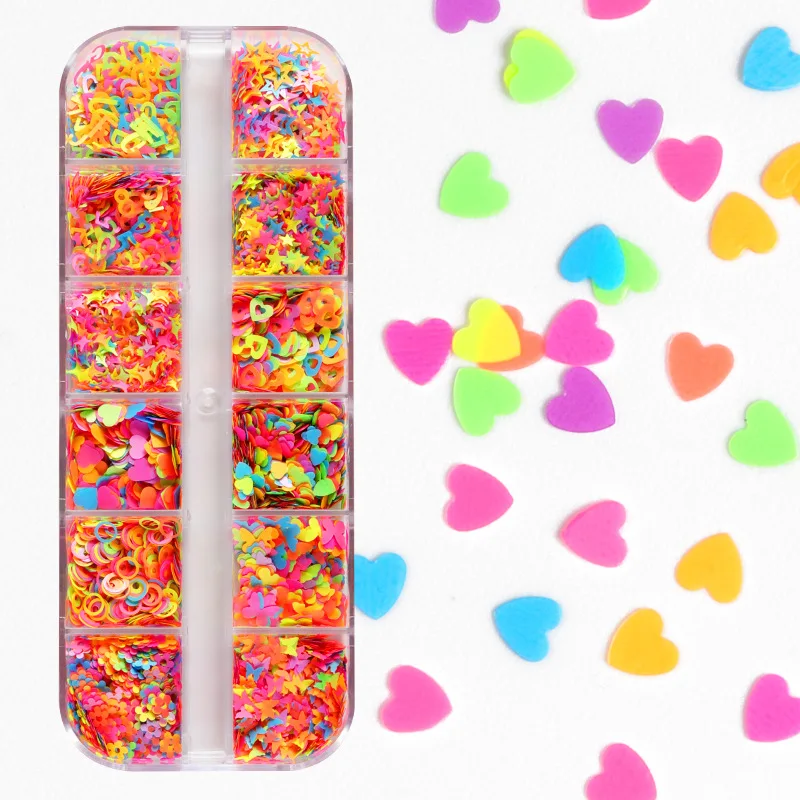 

Fluorescent Nail Sequins Butterfly Heart Flower Various Shapes Colourful Nail Art Glitter Flakes Polish Manicure Nail Decoration