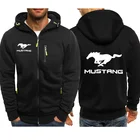 Куртка мужская с длинным рукавом, повседневный свитшот с капюшоном, с принтом логотипа машины Mustang, в стиле хип-хоп, на молнии, худи, одежда