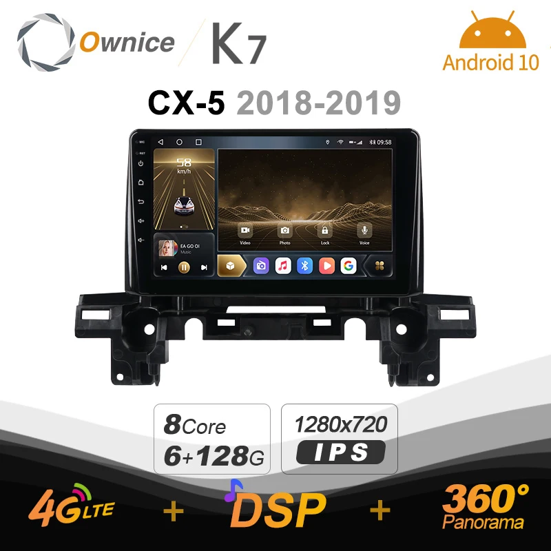 Автомобильное радио Ownice K7 6G + 128G Android 10 0 для Mazda CX-5 2018-2019 GPS 2DIN 4G LTE 5G Wi-Fi 360 SPDIF 1280*720 |