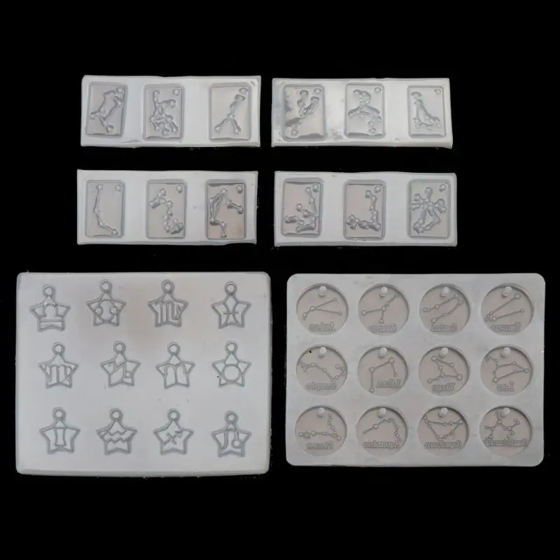 

6Pcs 12 Constellation Round Star Square Pendant Resin Mold Jewelry Making Tools L4ME