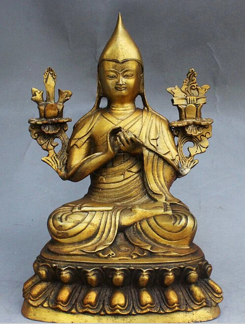 924 +++ Тибетский буддизм бронзовый медная позолоченная храм Je tsongkhпа статуя Будды в