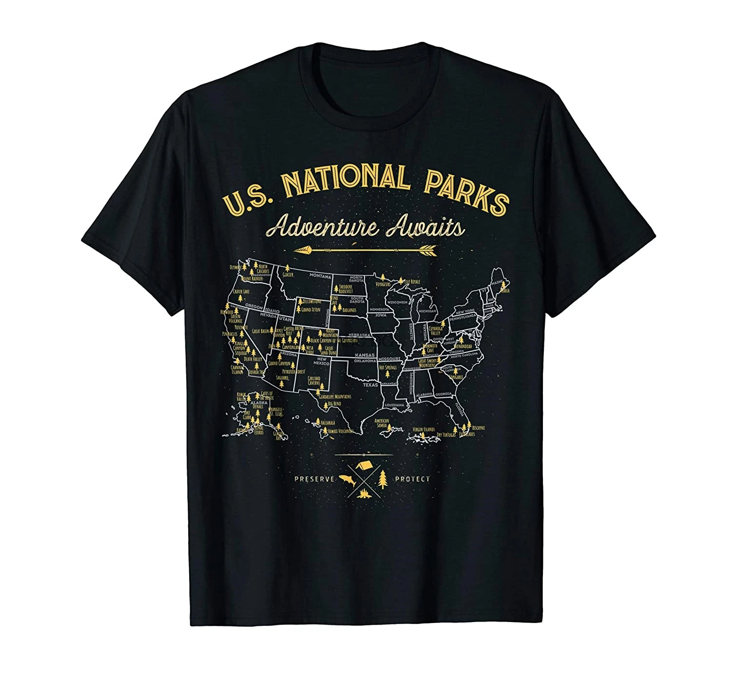 

Camiseta de Parques Nacionales para hombre y mujer, camiseta de Camping con mapa