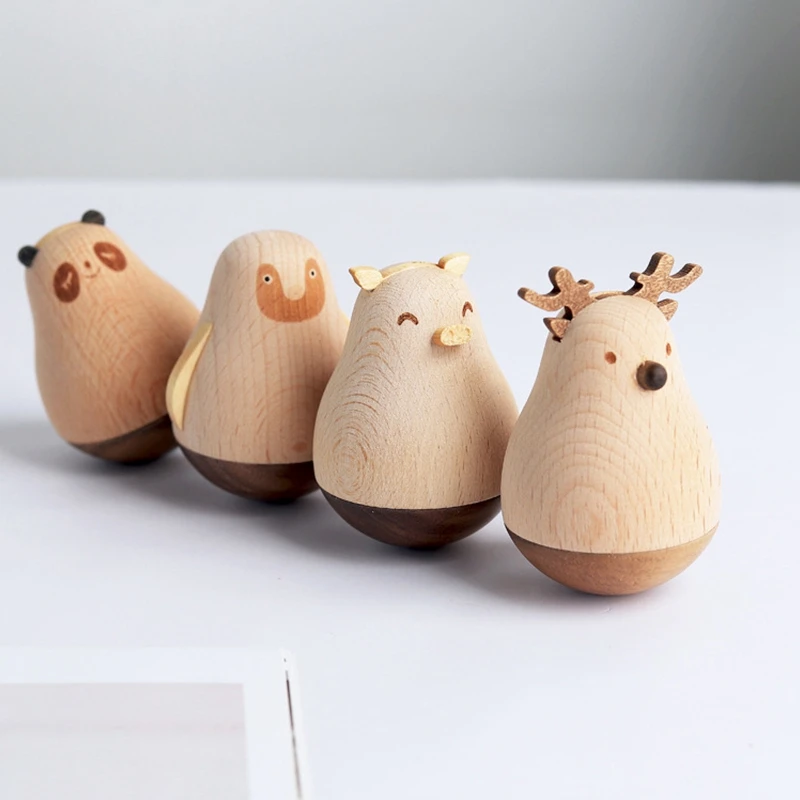 

Wooden Cartoon Animal Tumbler Ornament Office Desktop Decoration Decompression Toy Birthday Gift for Kids and Adults