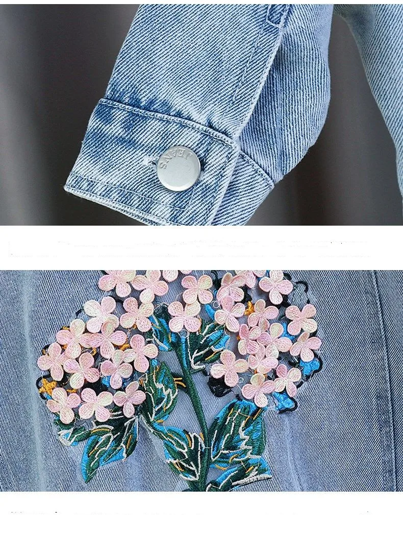 Kids Denim Jackets for Girls Baby New Flower Embroidery Coats Fashion Spring Autumn  Children Outwear Ripped Jeans Jackets 1-5Y images - 6