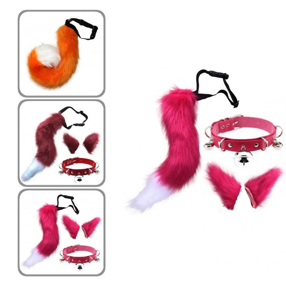 

Wear-resistant Attractive Solid Fox Tail Ears Cocker Set Adult Kids Fox Tail Set Exquisite for Halloween