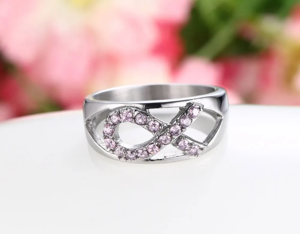 Кольцо из нержавеющей стали с розовыми кристаллами для женщин, медицинские ювелирные изделия
