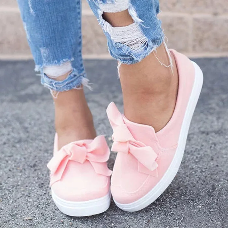 

Women Slip On Loafers Butterfly-knot Creepers Casual Shoes Moccasins Canvas Round Toe Solid Flat Shoes Autumn Ladies Footwear