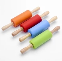 mini silicone rolling pin with rubber wood handle lengh 23cmbaking kneading tool