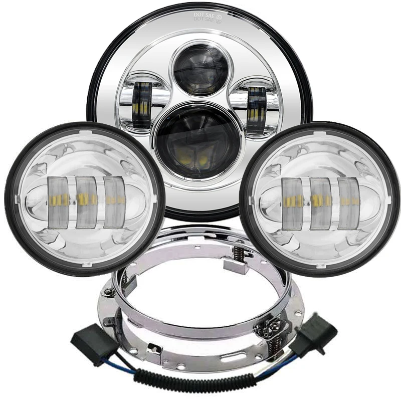 

7" Chrome LED Projector Headlight 4.5" Fog Passing Light For Harley Touring Electra Glide Road King Softail Night Train Fat Boy