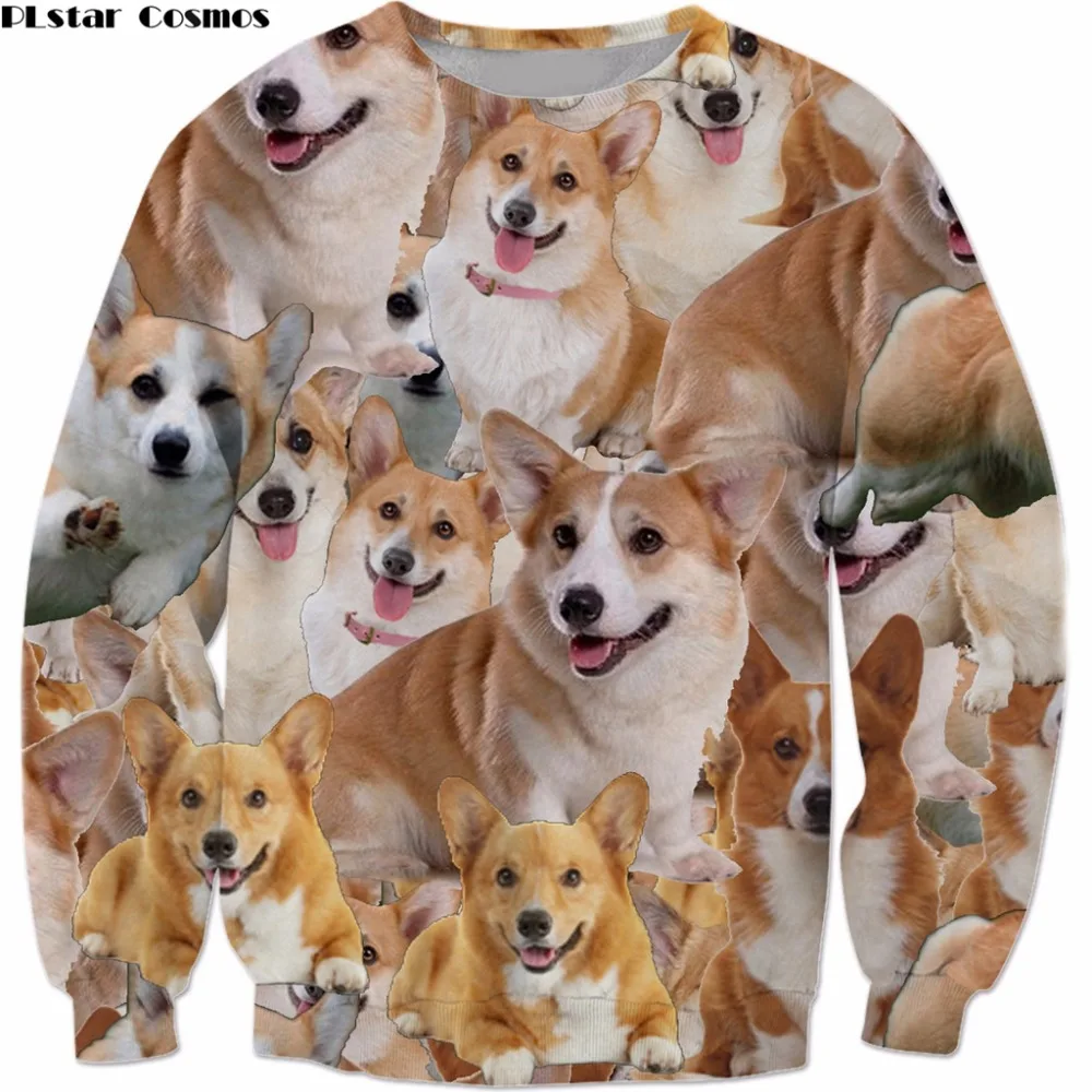 

2021 New Fashion Men Sweatshirt Animal Corgi Collage Design Print 3d Unisex Casual Pullovers