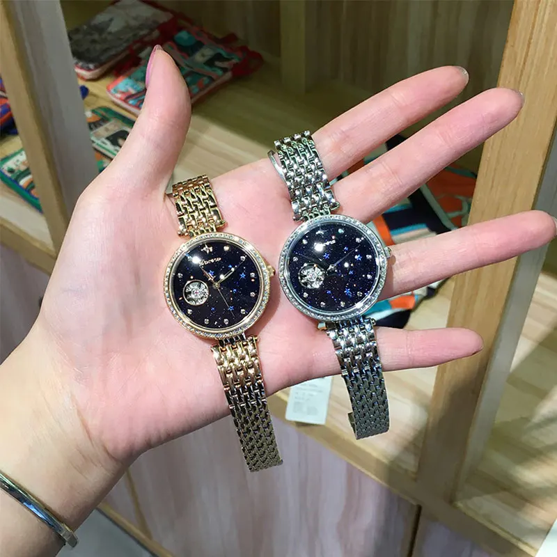 Женские автоматические механические часы Davena водонепроницаемые со звездным