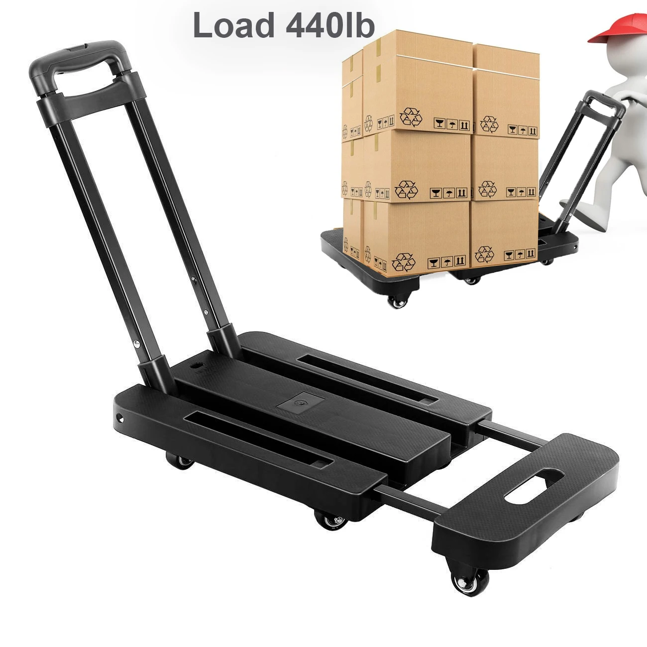 

Honhill Folding Cart Hand Truck Dolly Push Collapsible Trolley Luggage Load 440lb Elevator Lift Cart Trolley Multifunction Tools