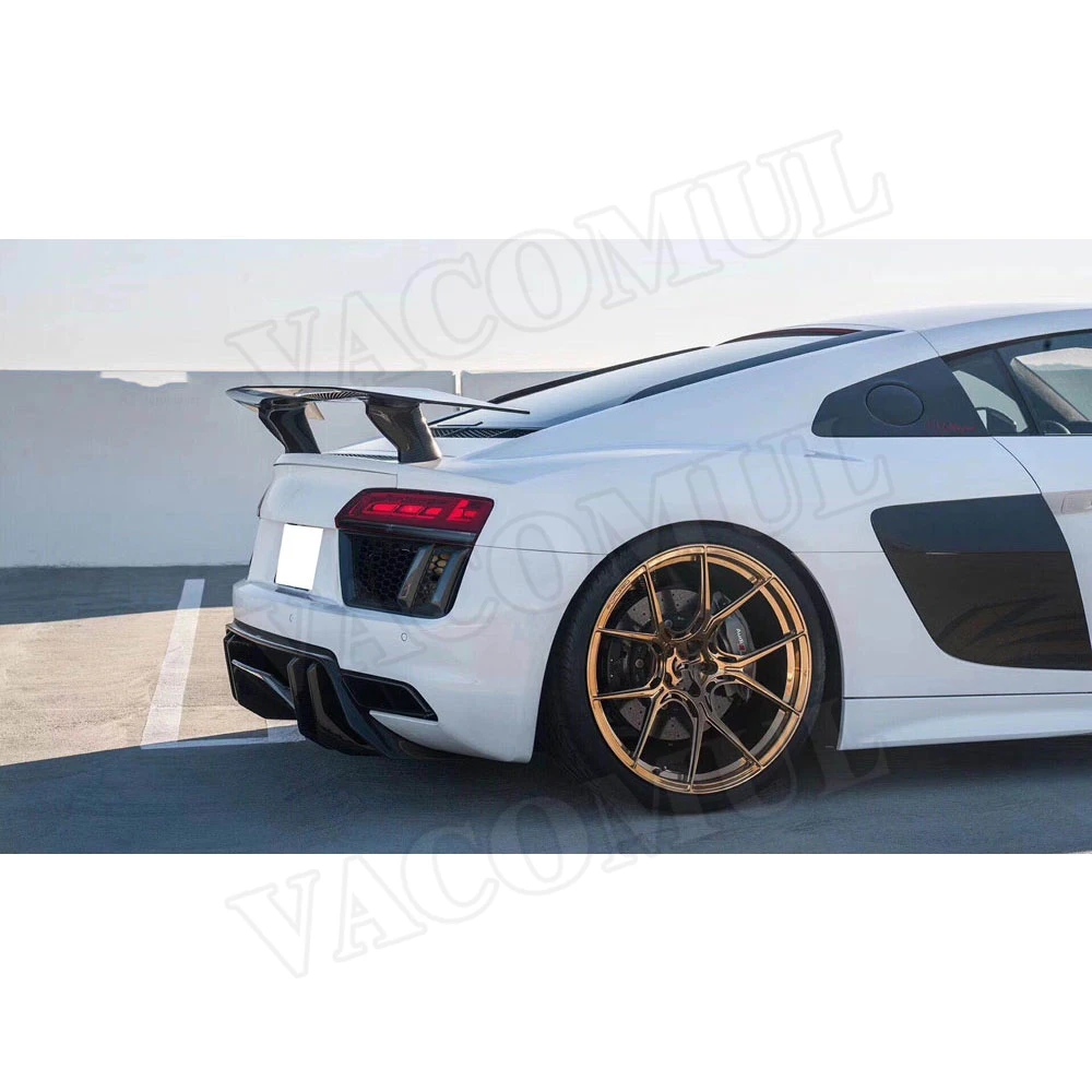

Dry Carbon Fiber Rear Lip Diffuser Spoiler For Audi R8 V8 V10 2017-2020 Fins Shark Style Skid Plate Car Bumper Guard Car Styling