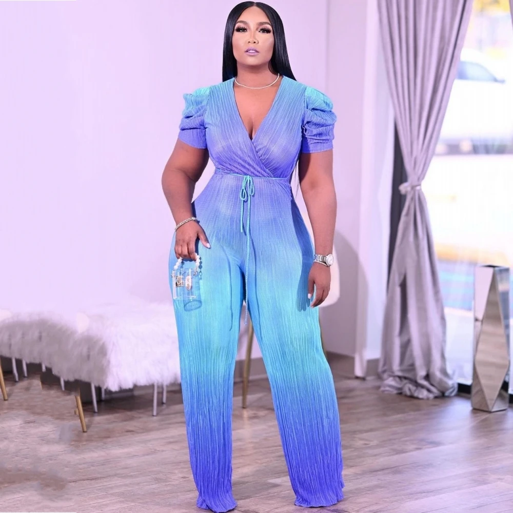 

Sexy Jumpsuits African Dresses For Women Large Fashion Short Sleeve Waist Belt Overalls Office Evening Party One Piece Outfit