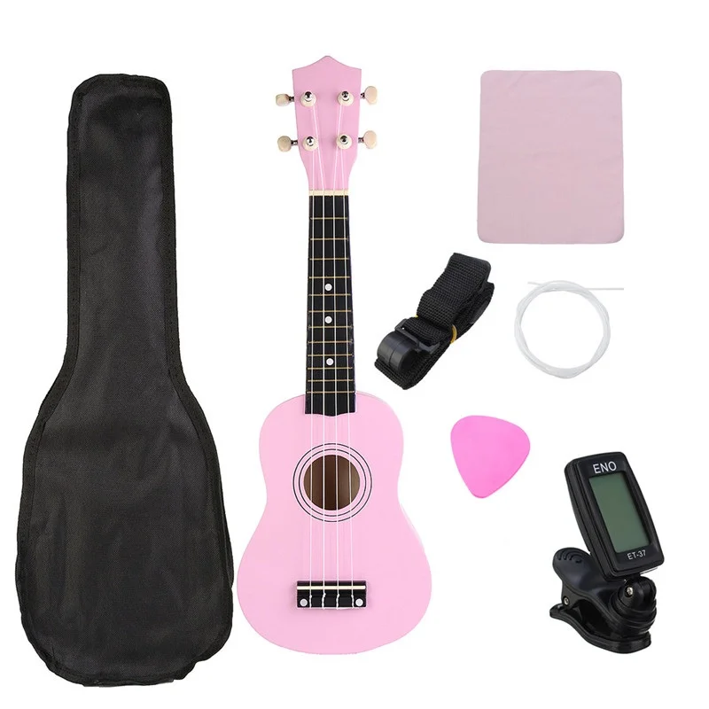

21" Pink Soprano Basswood Ukulele Uke Hawaii Bass Guitar Guitarra Musical Instruments Set Kits+Tuner+Strings+Strap+Case