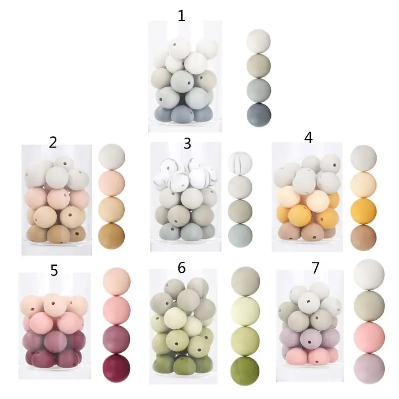 Cuentas redondas de silicona para dentici&oacute;n de beb&eacute;, mordedor seguro, cadena de chupete masticable, productos para beb&eacute;, 15mm, 20 unids/lote-0