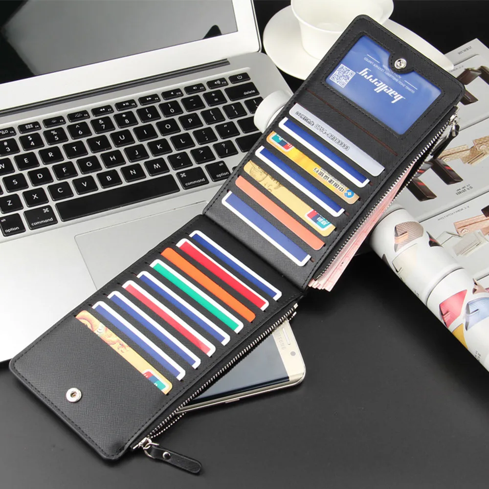 

Leather Card Holder Billfold Purse Long Wallet Men's Business Style Zip Long Wallet Multi Card Holder Practical