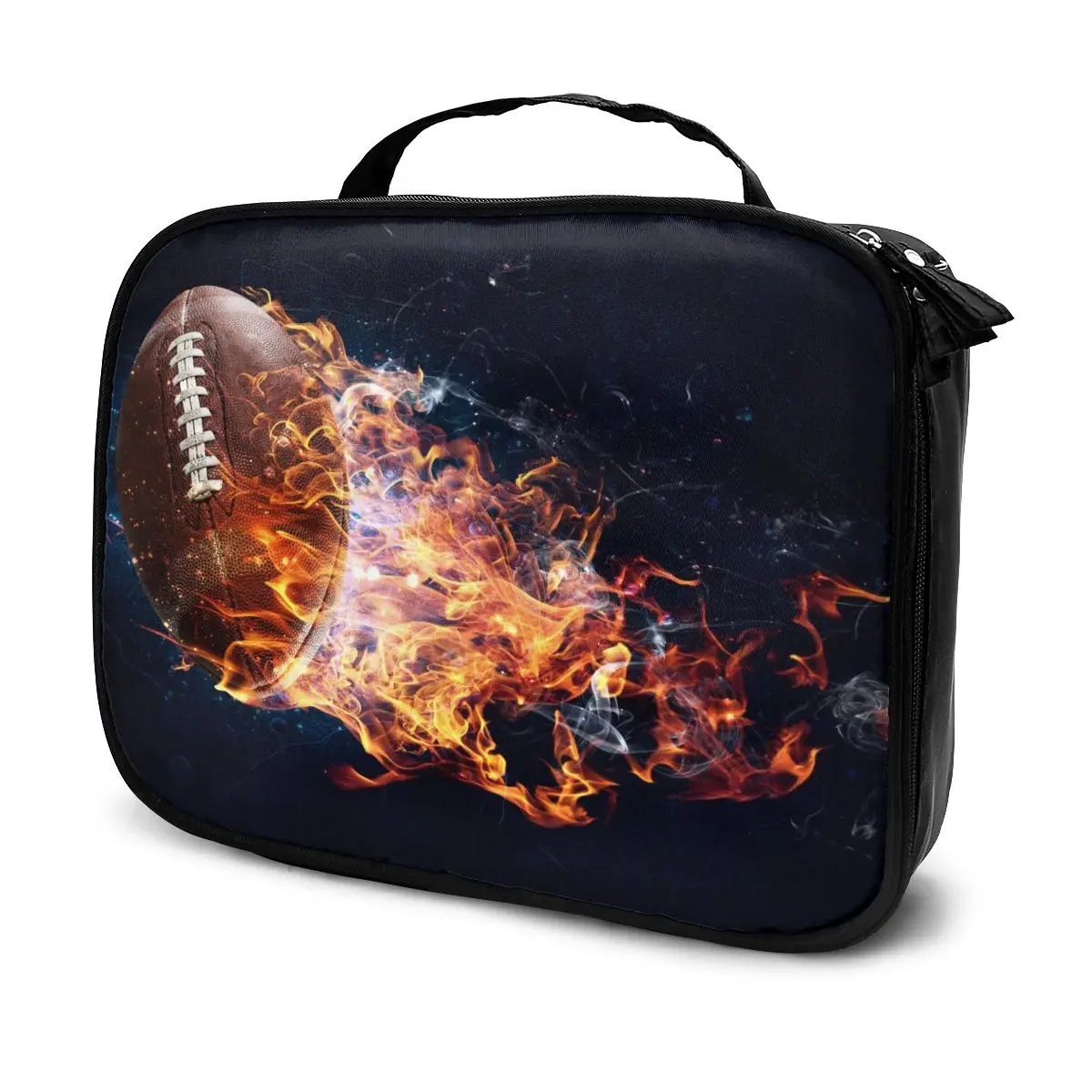 

Girl Makeup Bag American Football With Fire Women Cosmetic Bag Toiletries Organizer Waterproof Female Storage Bag Make up Cases
