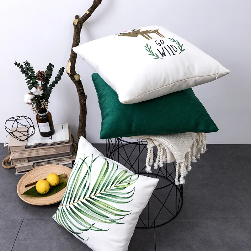 

1 or 2PCS Throw Pillowcase Cushion Cover for Couch Home Decorative Sofa Pillow Euro Sham Green Plant Series Concise Style