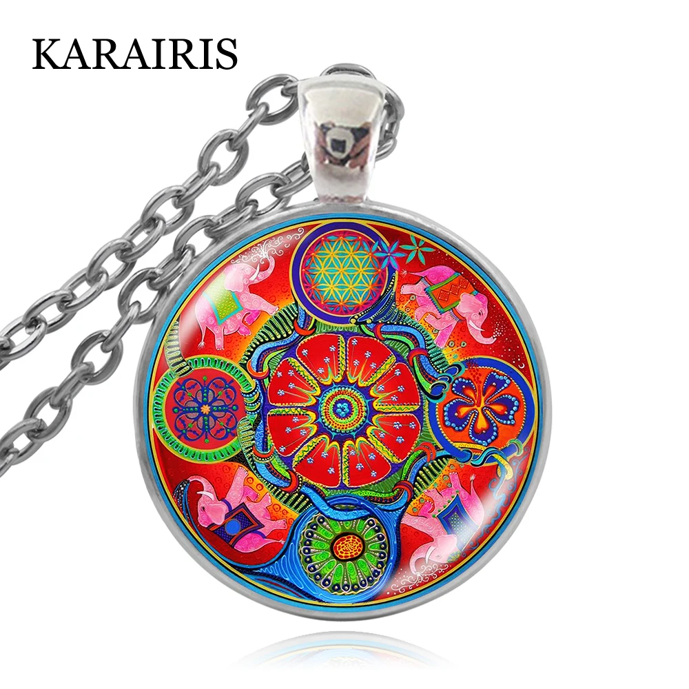 

KARAIRIS 2020 New Yoga Statement MANDALA MAGIC Necklace Jewelry Mandala Symbol Buddhism Zen Glass Necklaces For Women Man