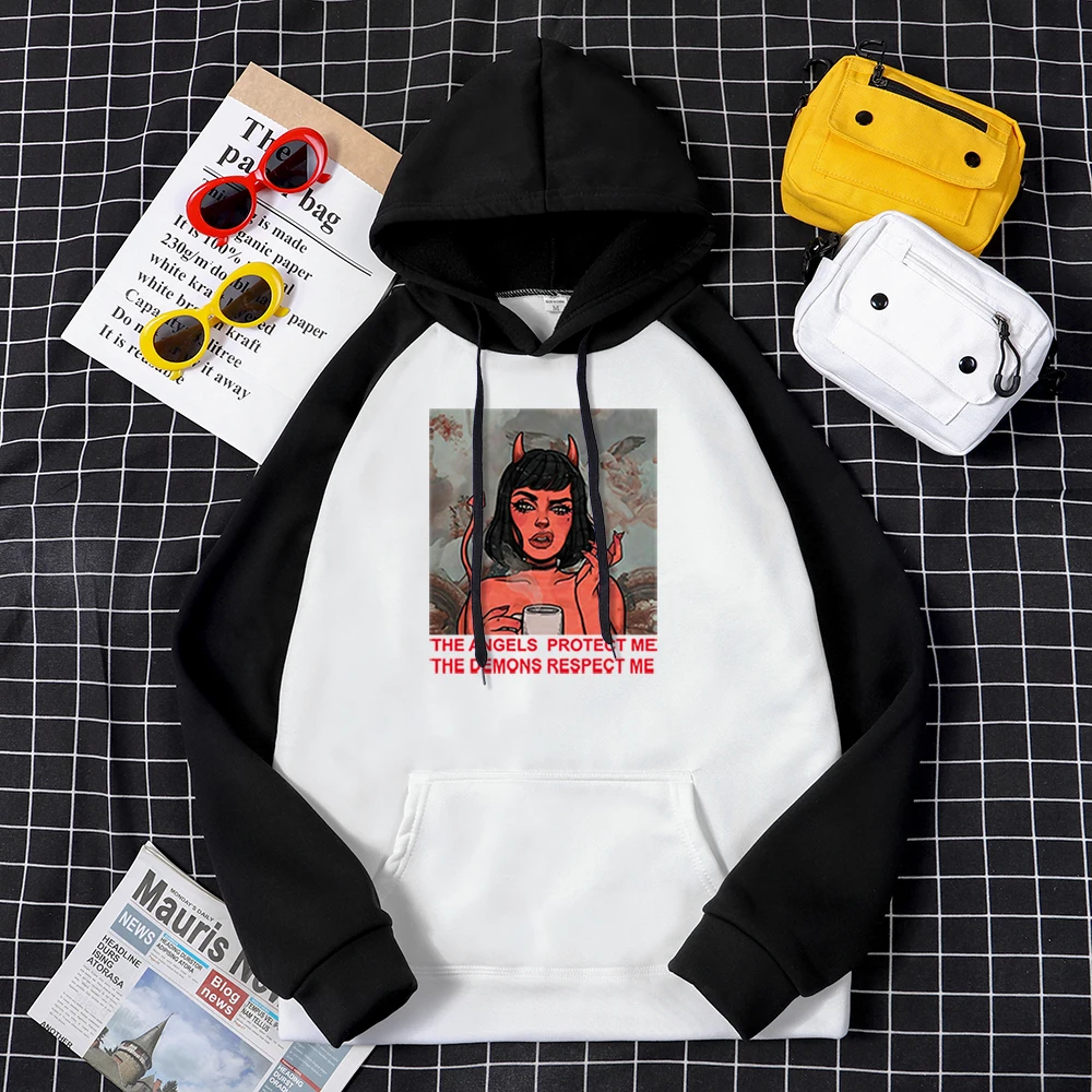 

Male Pullovers Demon Girl Retro Pattern Hoodie For Man Cool Fashion Street Clothing Famous Brand Man Hoodie Velvet