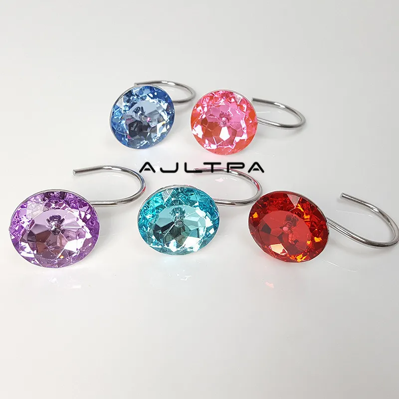

30Set Colored Crystal Shower Curtain Bling Hooks Acrylic Transparent Rolling Shower Curtain Decorative Hooks H4816