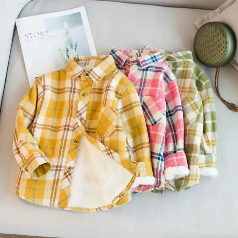 Шерстяная Рубашка для мальчиков и девочек теплая зимняя рубашка в клетку с