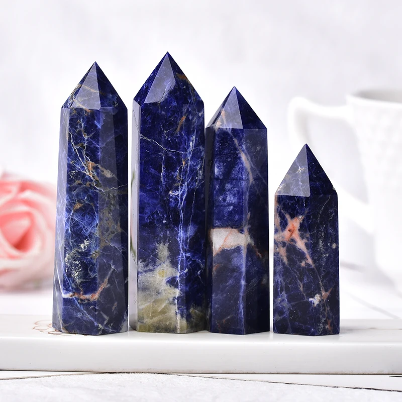 

1pc Natural Crystal Point Sodalite stone Healing Reiki Obelisk Polished Blue Quartz Wand Tower Ornament for Home Decoration Gift