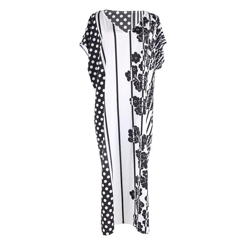 

New polyester black and white dot stripe positioning Flower Beach blouse swimsuit blouse holiday sunscreen dress