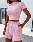 Модный простой женский костюм с шортами, Новинка лета 2021, пикантный облегающий короткий топ с коротким рукавом и эластичные шорты, комплект из двух предметов для женщин