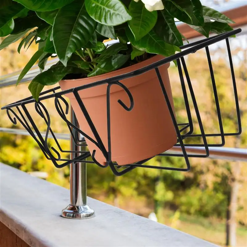 

1PC Balcony Wrought Iron Flower Stand Hanging Railing Flower Stand Flower Holder