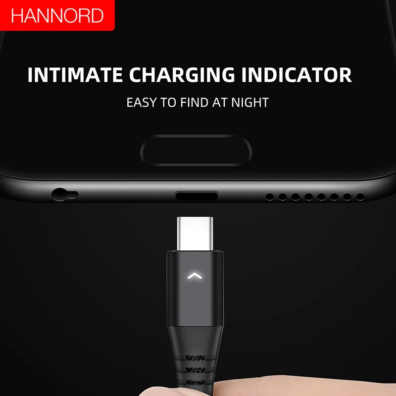 HANNORD usb type-C кабель USB C кабель для быстрой зарядки и синхронизации данных 1,2 A Светодиодный индикатор 1,8 м для Xiaomi samsung Android Phone