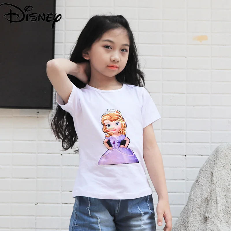 

Original Disney Frozen Aisha Princess Sophia Girls Cotton T-shirt Short Sleeve Summer Kids Clothes Girls 10 To 12 Teenage