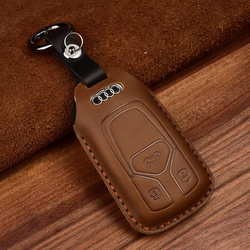 

New Luxury Genuine Leather Car Key Case Cover for Audi Q5l A4 A5 A4l Keychains Holder Bag for Auto Accessories Keyring Fob Shell