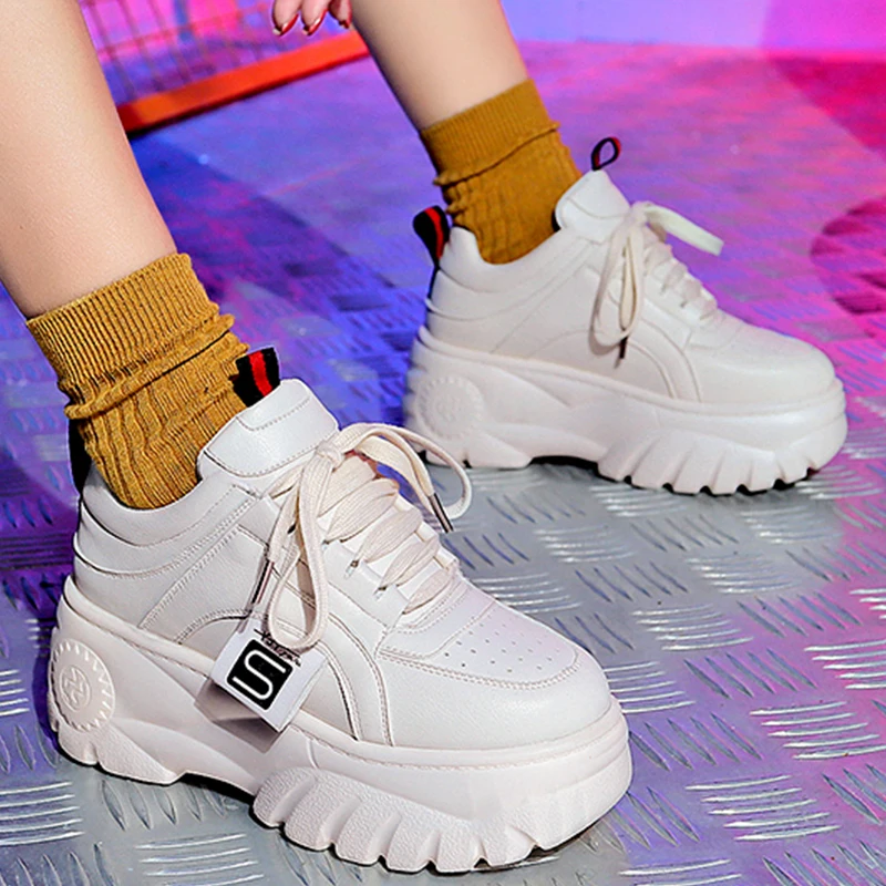 Женские кроссовки на толстой подошве Ulzzang повседневная обувь платформе лоферы