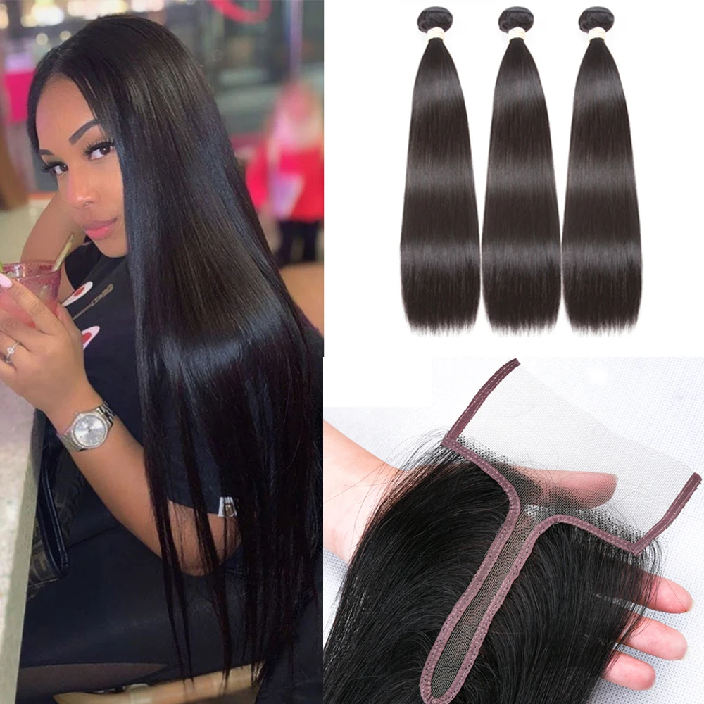 Сапфировые бразильские пучки прямых и волнистых волос с 4*4*2 Кружева Закрытие Remy