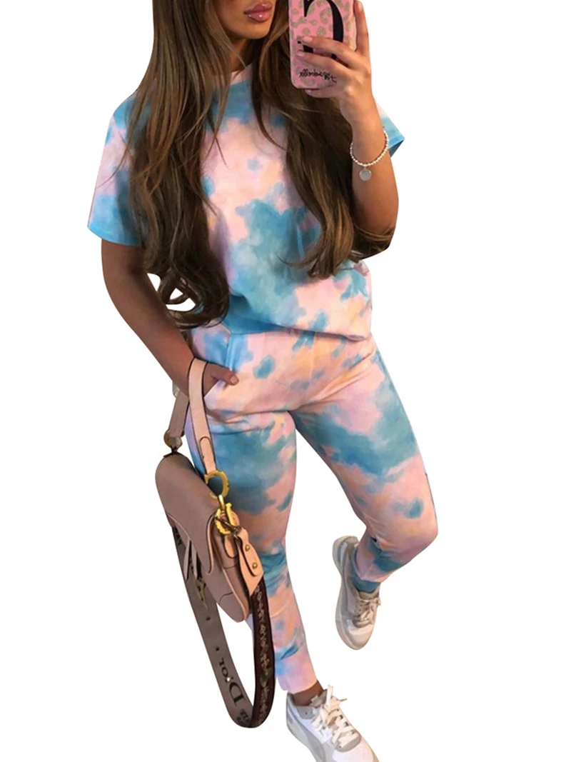 Женский спортивный костюм из двух предметов облегающая футболка с круглым