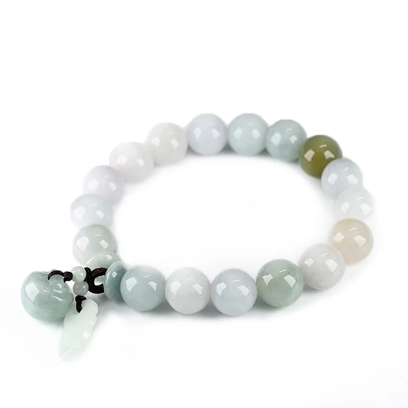 

Natural Grade A Jade Jadeite Round Bead With Hand-Carved Pixiu Charm Link Bracelet Men and Women Adjustable Bangle Lucky Jewelry