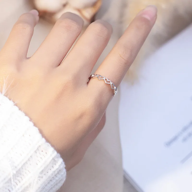 

925 Sterling Silver Adjustable Hollow Heart Rings For Women Femme Fashion Girl Prevent Allergy Sterling-silver-jewelry jz581
