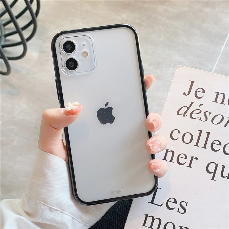 Candy Color Border Phone Case For iPhone 13 12 11 Pro Max XS Max XR X 7 8 Plus SE 2020 Transparent Camera Protection Soft Cover