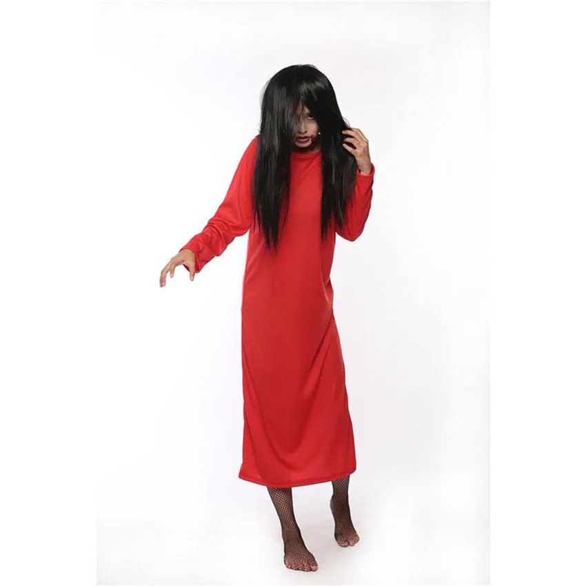 Red dress and wig Белое красное однотонное платье размера плюс для женщин, маскарадный костюм на Хэллоуин, страшные костюмы с париком, платье для женщин - Цвет: Red dress and wig