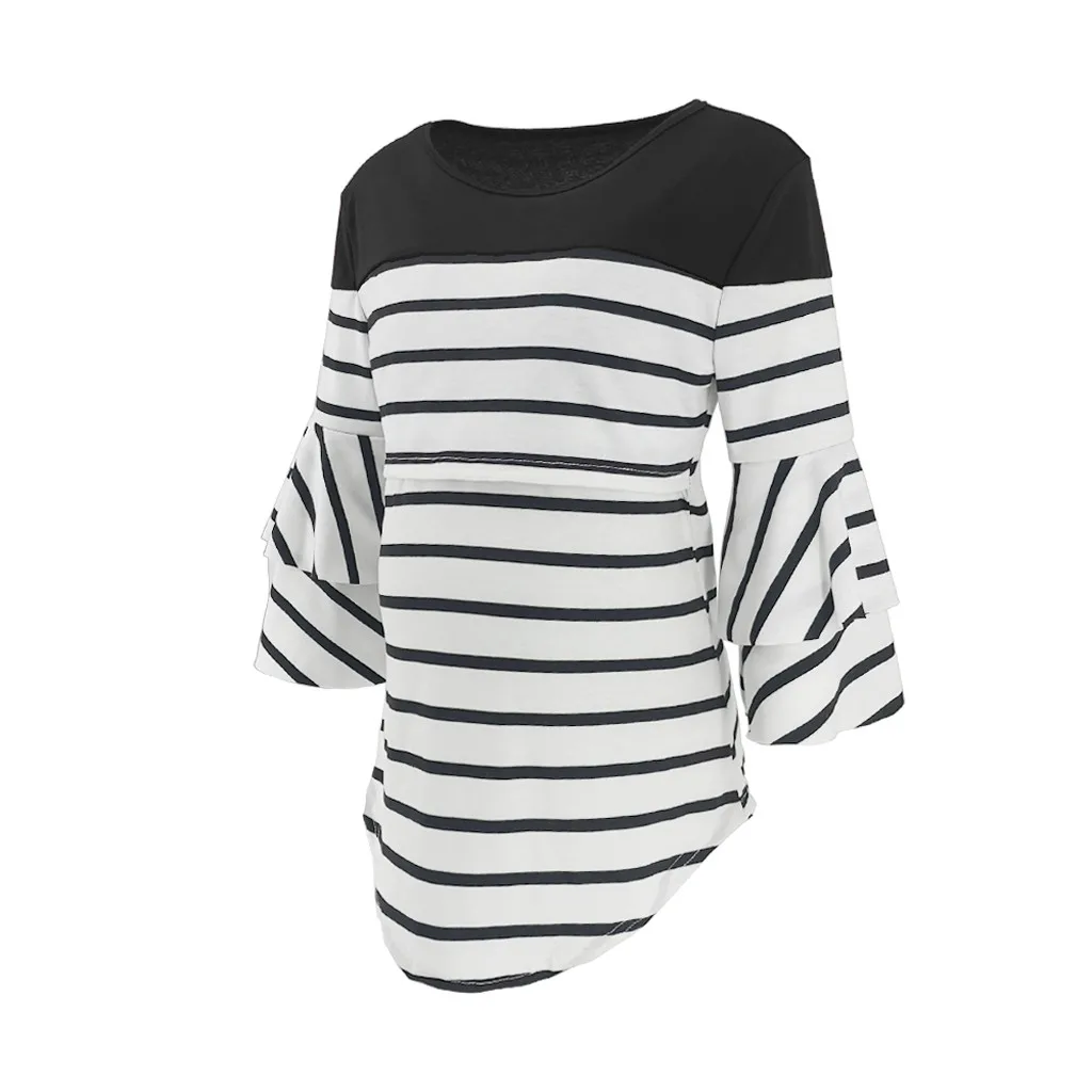 Рубашки для беременных женщин комбинированная полосатая блузка с длинным