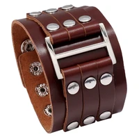 hot selling accessories retro multi layer rivet cowhide bracelet personality punk style mens wide leather bracelet