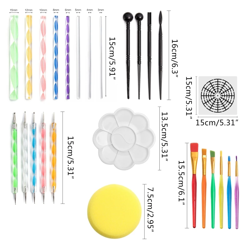 

42pcs/Set Mandala Dotting Pen Tools for Painting Rock Stone Acrylic Stick Template Stencil Brush Tray Carrying Bag Kit